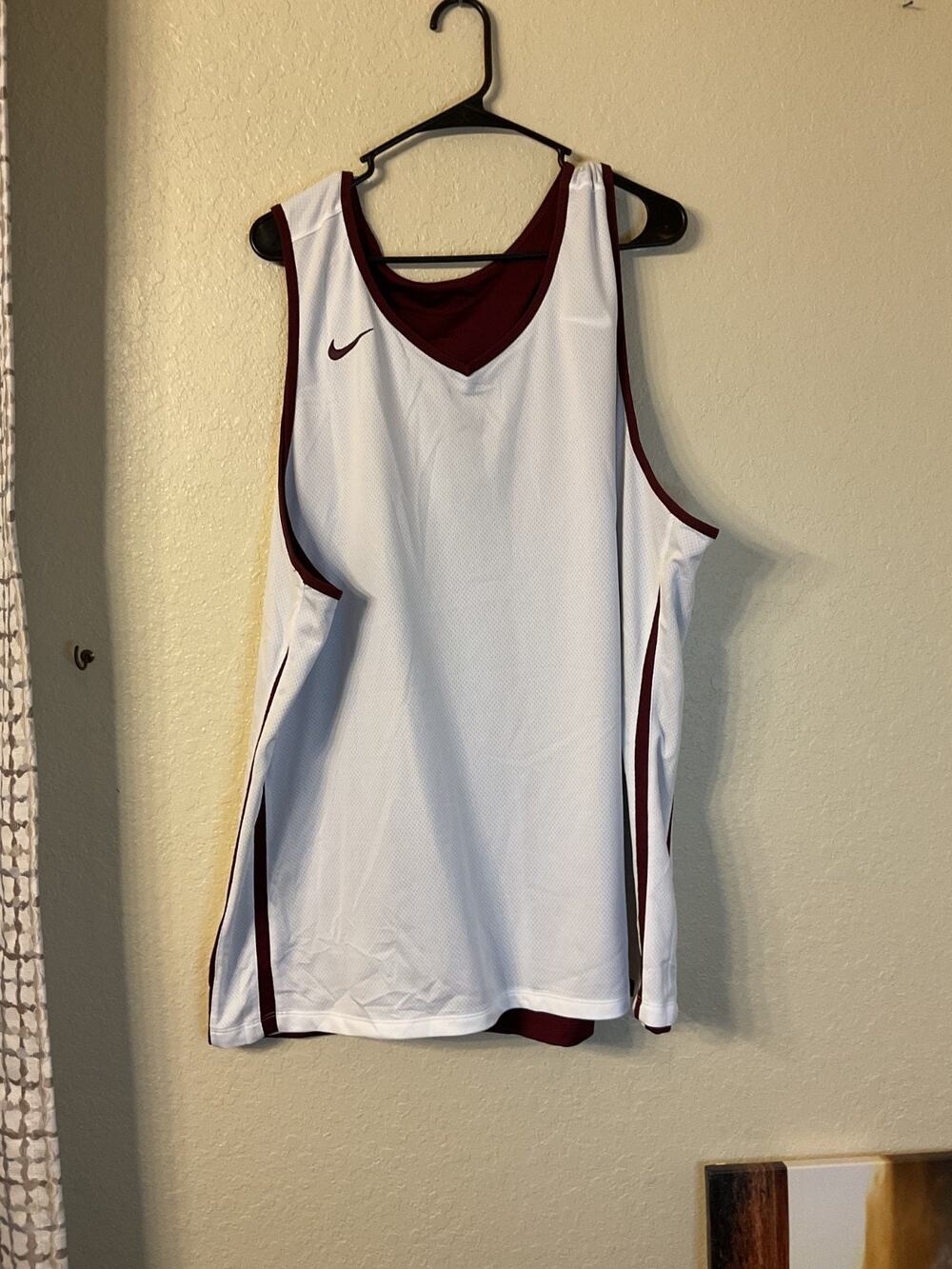 Nike Men's Basketball Jersey Tank Top Sleeveless V-Neck White/Maroon Logo 3XL